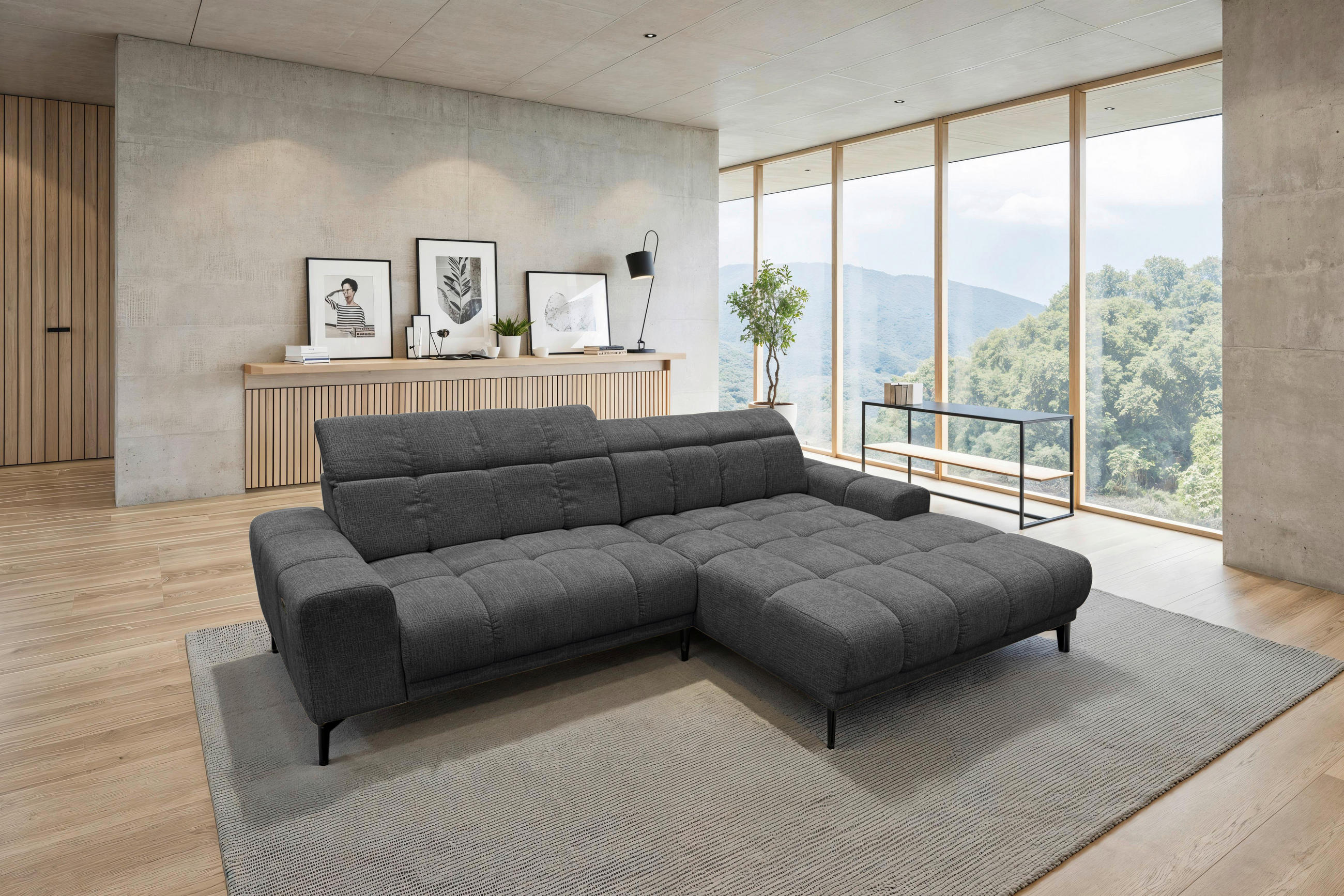 ECKSOFA inkl.Funktionen Anthrazit Chenille  - Anthrazit/Schwarz, MODERN, Textil/Metall (300/195cm) - Xora