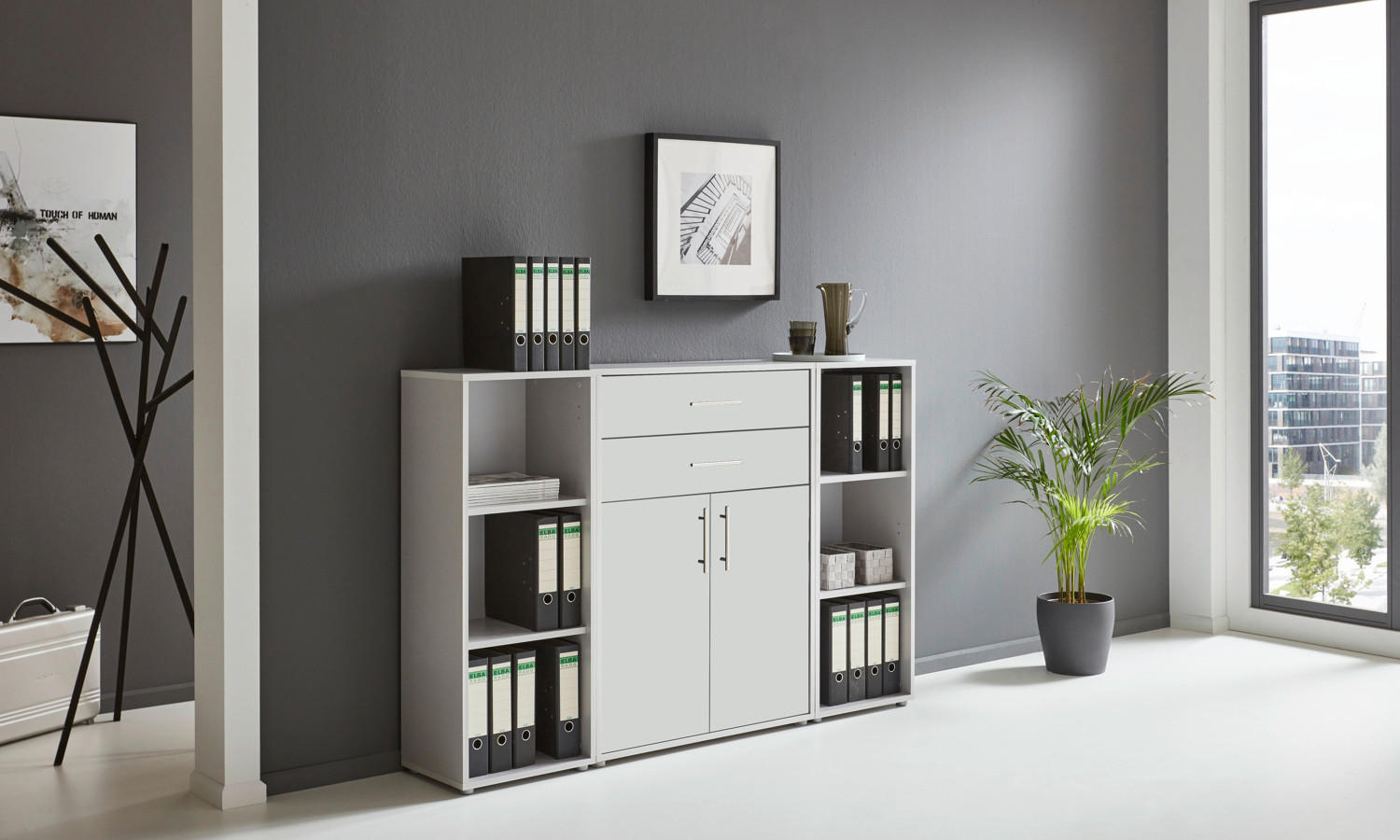AKTENSCHRANK Grau, Weiß  - Weiß/Grau, MODERN, Holzwerkstoff (172,6/113,6/33cm) - MID.YOU
