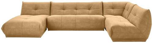 WOHNLANDSCHAFT Hellbraun Lederlook  - Hellbraun, Trend, Textil (185/390/210cm) - Livetastic