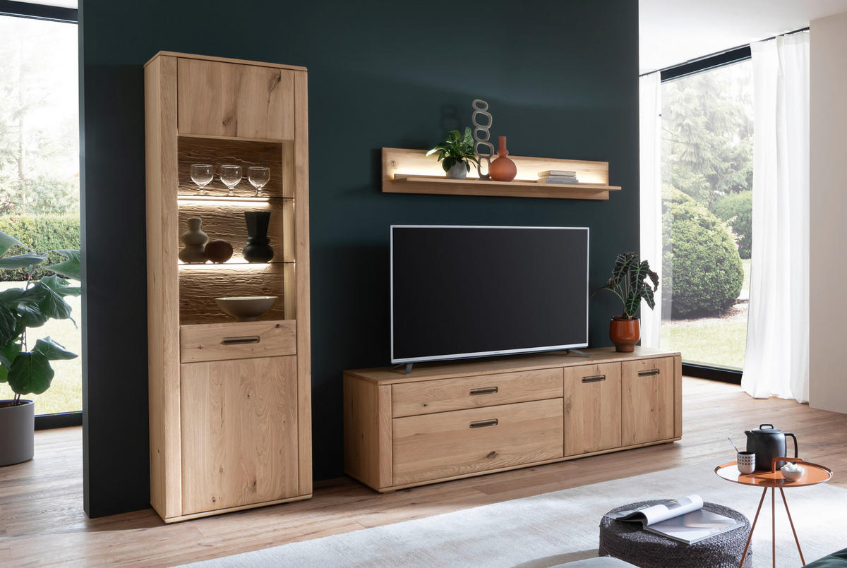 WOHNWAND  in Eichefarben 272/208/50 cm  - Eichefarben/Anthrazit, Konventionell, Glas/Holz (272/208/50cm) - Cantus