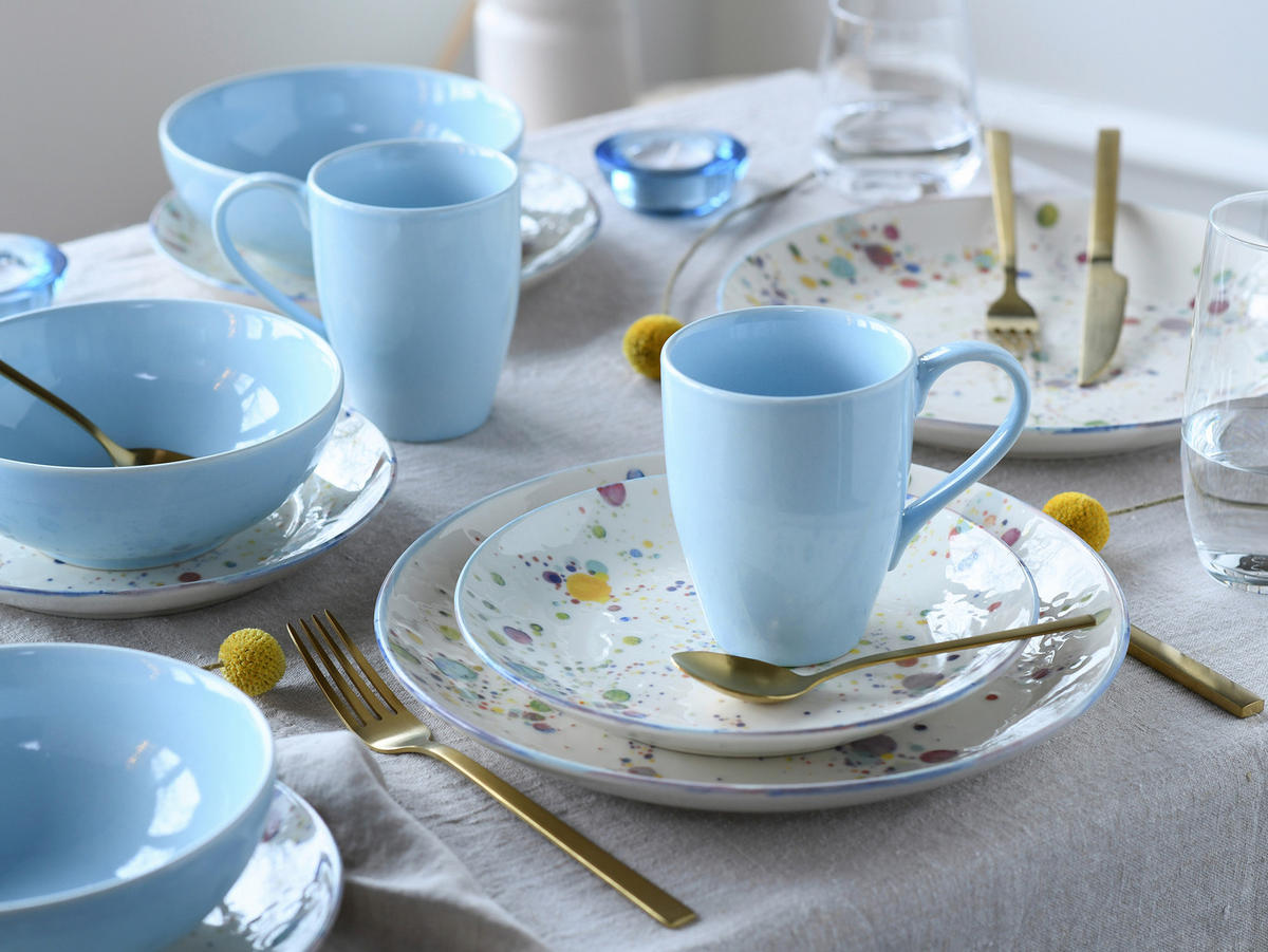 KOMBISERVICE Weiß, Hellblau 16-teilig Candy Drops  - Weiß/Hellblau, Basics, Keramik - Creatable