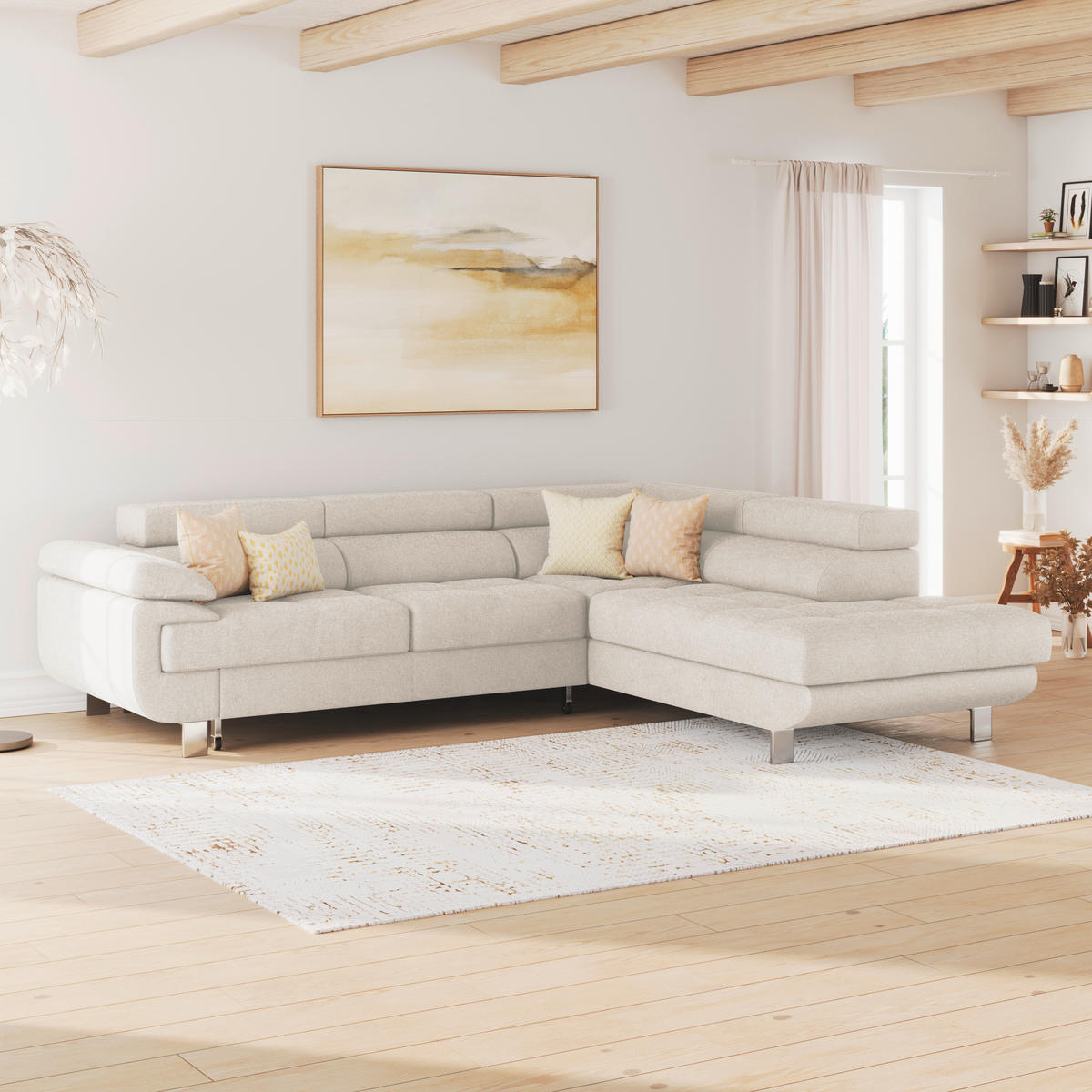 ECKSOFA in Drell Perlmutt  - Perlmutt, Modern, Textil/Metall (270/230cm) - MID.YOU