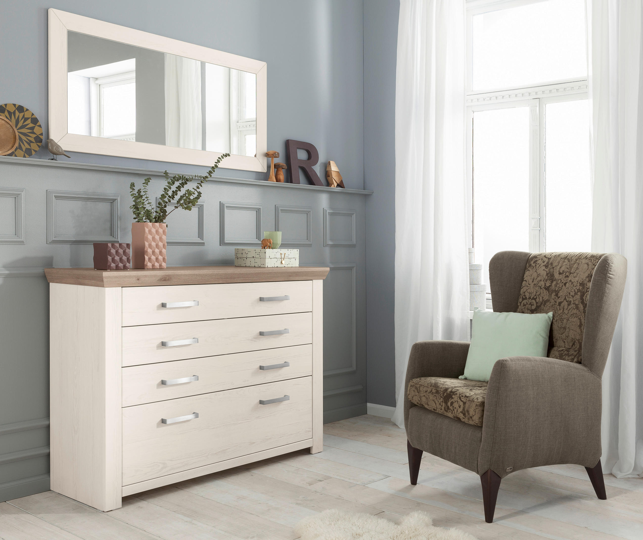 KOMMODE  in 129,3/94,6/44,2 cm  - Eichefarben/Weiß, Design, Holzwerkstoff/Metall (129,3/94,6/44,2cm) - SetOne by Musterring