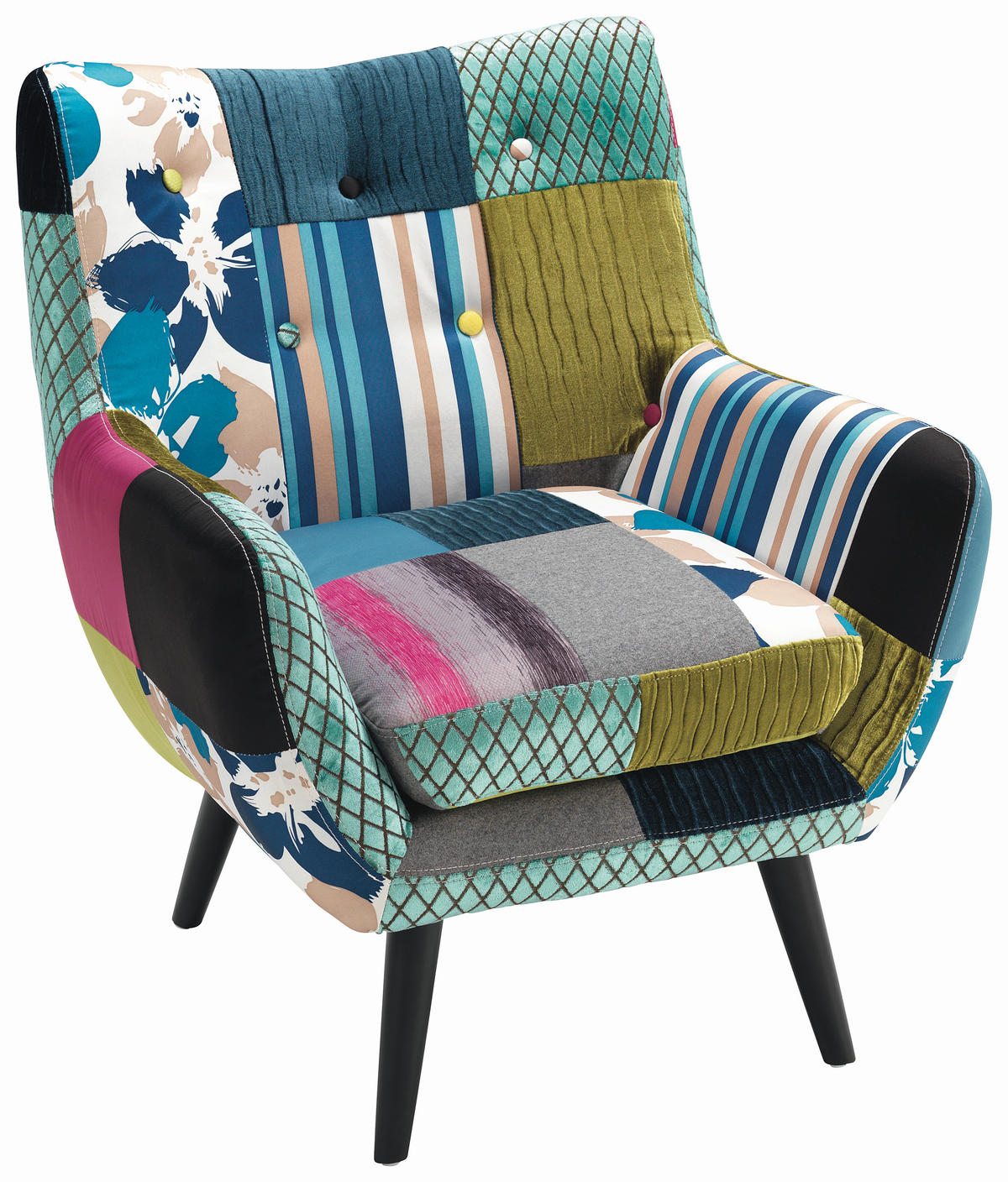 FOTELJA tekstil  višebojno   - tamno smeđa/višebojno, Design, tekstil/drvo (74/87/78cm) - Hom`in