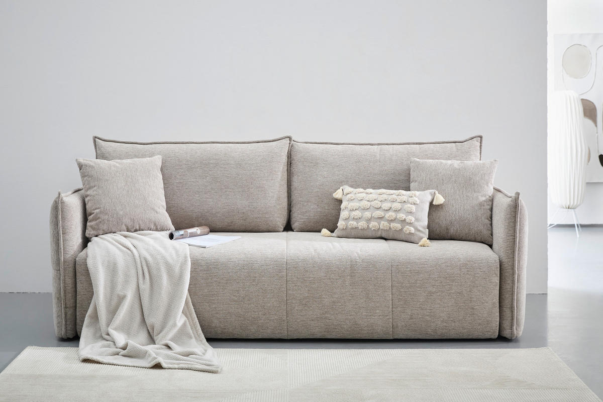 SCHLAFSOFA Webstoff Taupe  - Taupe/Schwarz, KONVENTIONELL, Kunststoff/Textil (224/90/107cm) - Carryhome