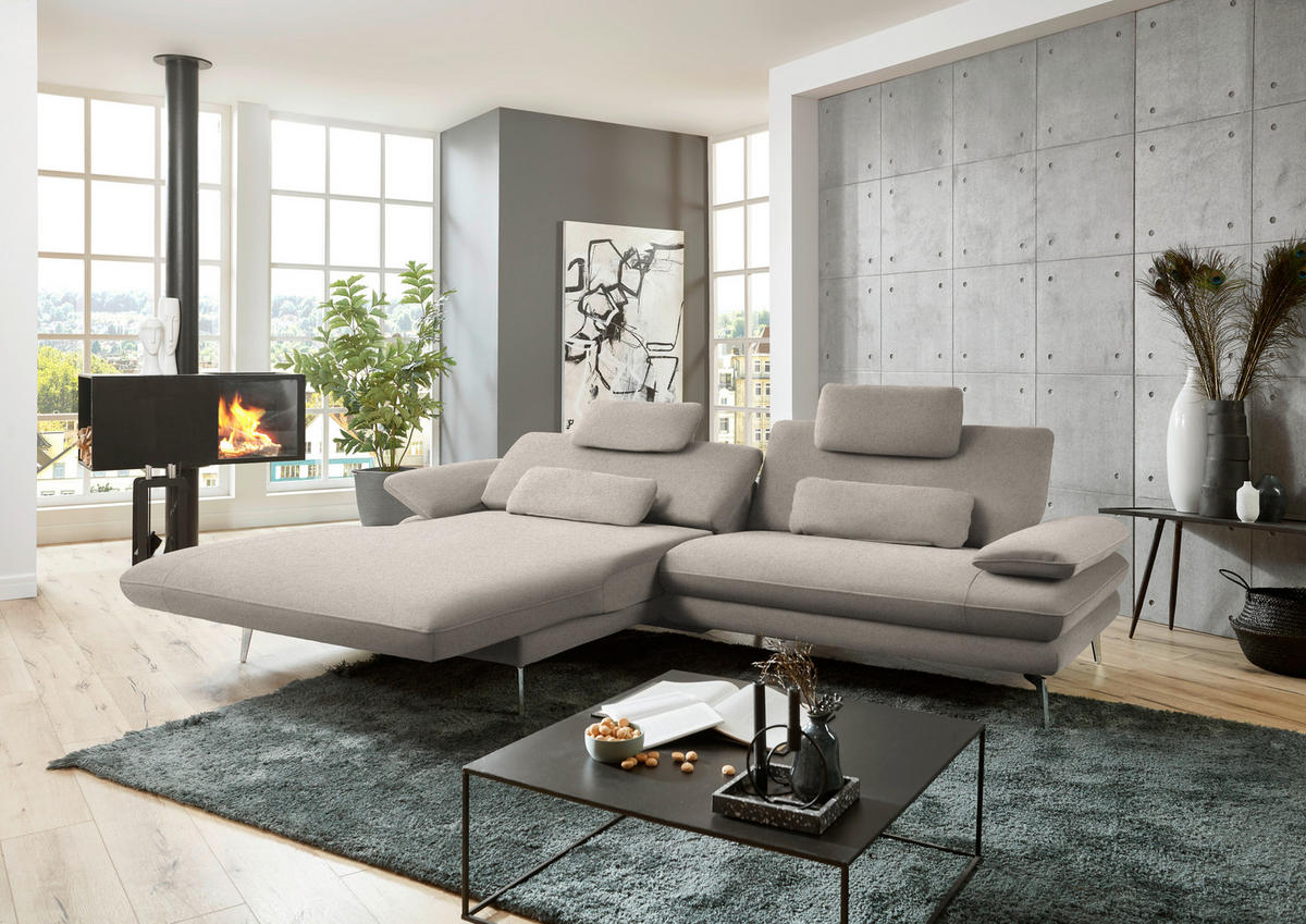 ECKSOFA in Webstoff Hellbraun  - Hellbraun/Schwarz, Design, Textil/Metall (184/284cm) - Dieter Knoll