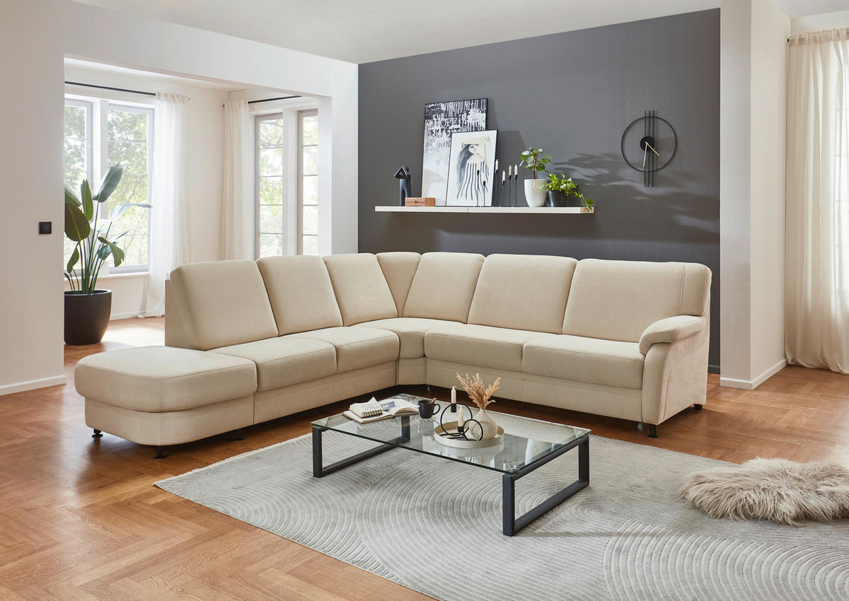 ECKSOFA in Flachgewebe Beige  - Beige/Schwarz, Konventionell, Textil/Metall (287/269cm) - Beldomo System