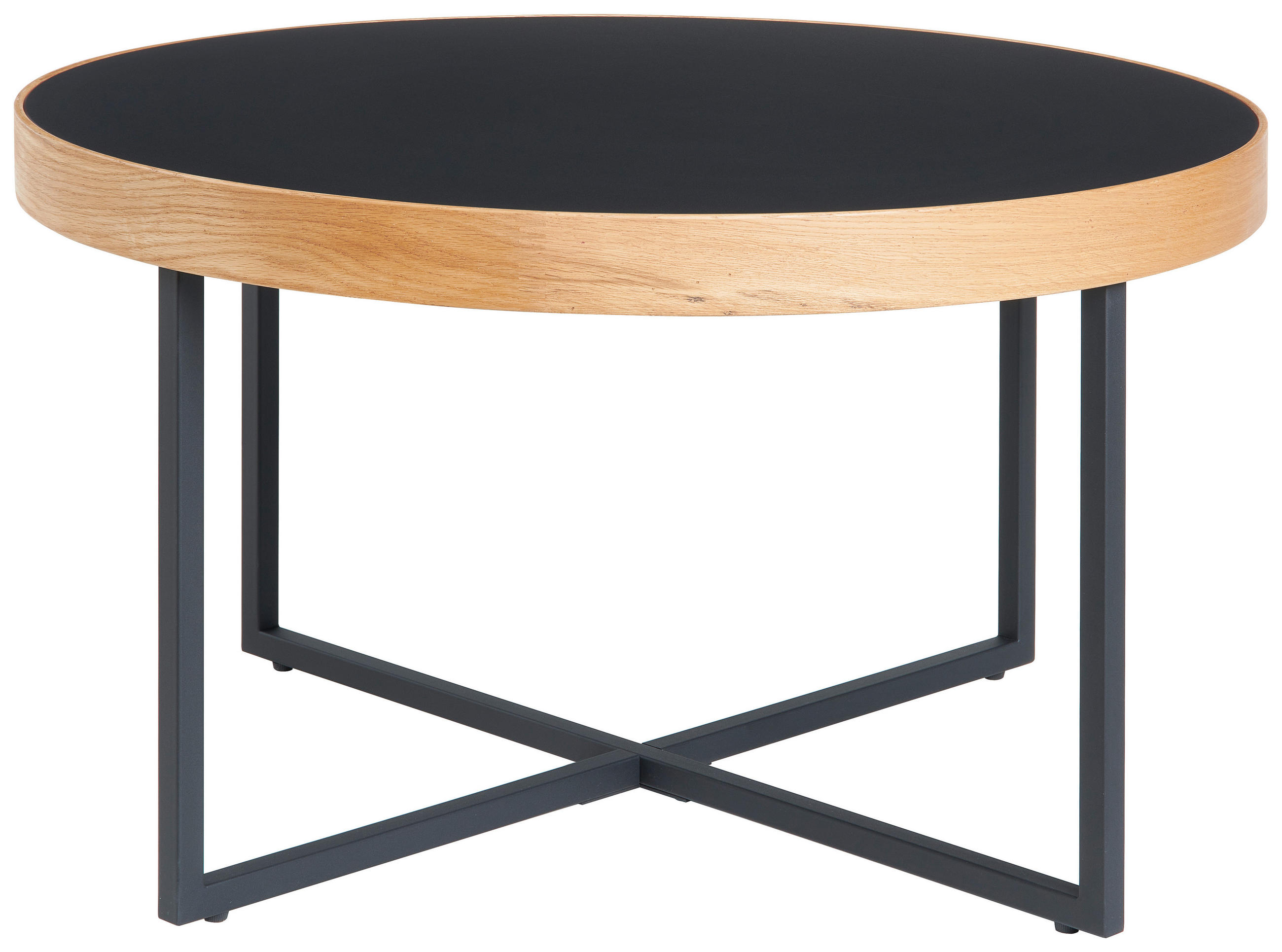 COUCHTISCH Eiche massiv rund Naturfarben, Schwarz  - Schwarz/Naturfarben, MODERN, Holz/Holzwerkstoff (80/46,5cm) - Livetastic