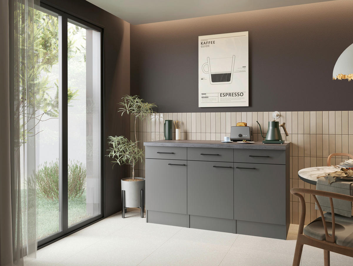 Corp Inferior De Bucătărie 150/90/60 cm   - negru/gri, Trend, metal/material pe bază de lemn (150/90/60cm) - Respekta