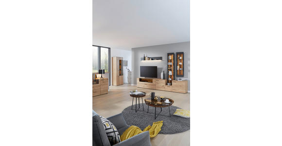 WOHNWAND  in Anthrazit, Eichefarben  298/214/49 cm  - Eichefarben/Anthrazit, Natur, Glas/Holz (298/214/49cm) - Valnatura