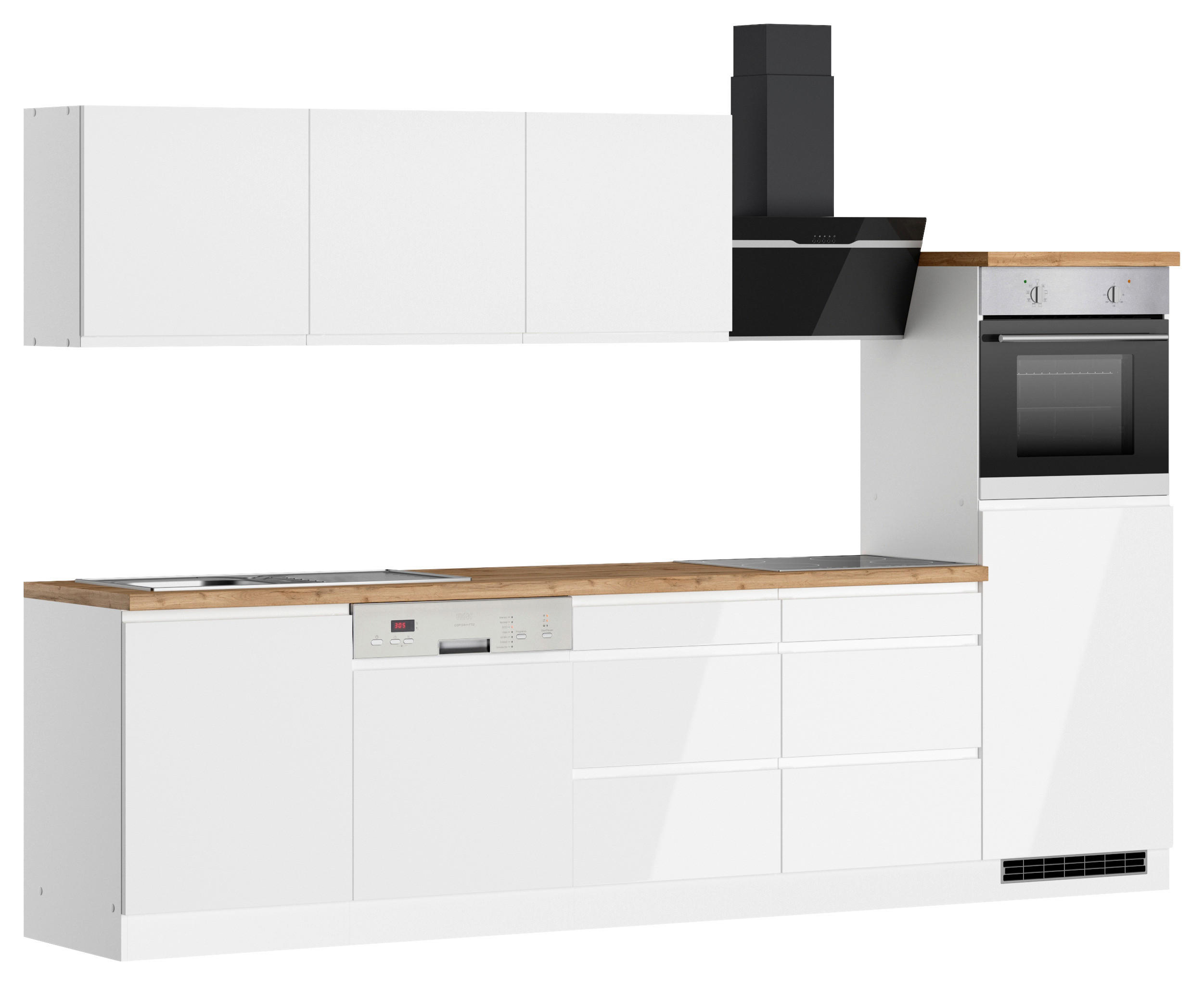 Thumbnail - Held Küchenblock Monza, Weiß, Eiche Wotan, Weiß Hochglanz, Holzwerkstoff, 6 Schubladen, seitenverkehrt montierbar, nur w...