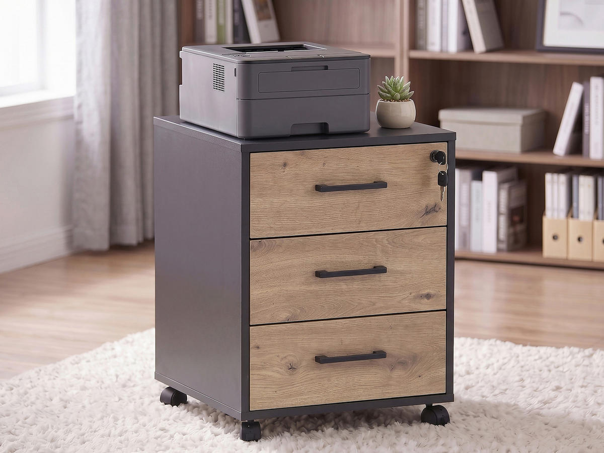 ROLLCONTAINER Schwarz, Eiche Artisan  - Schwarz/Eiche Artisan, MODERN, Holzwerkstoff/Kunststoff (43/56/42cm) - Livetastic