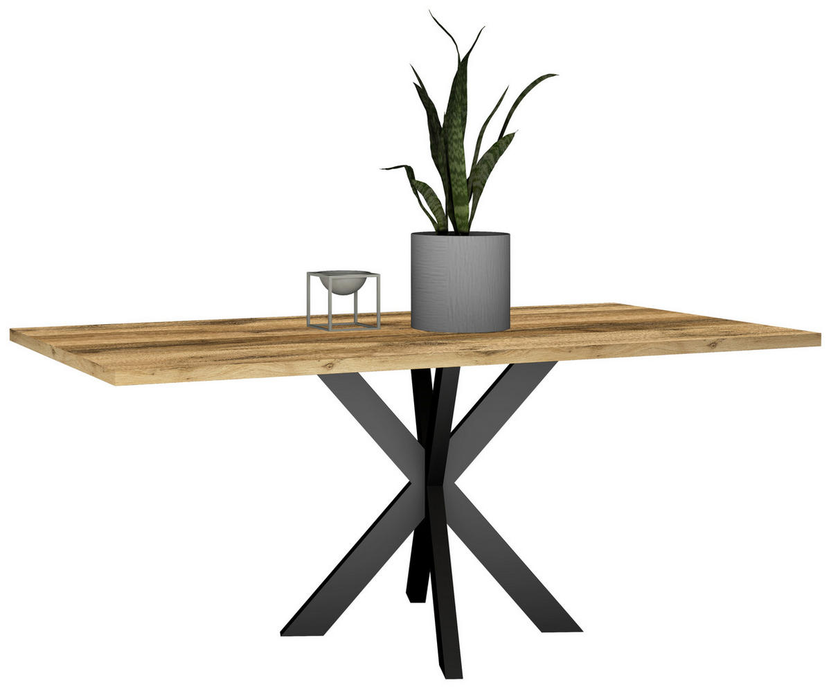 ESSTISCH in Metall, Holzwerkstoff 140/90/78 cm   - Plankeneiche/Schwarz, MODERN, Holzwerkstoff/Metall (140/90/78cm) - Livetastic