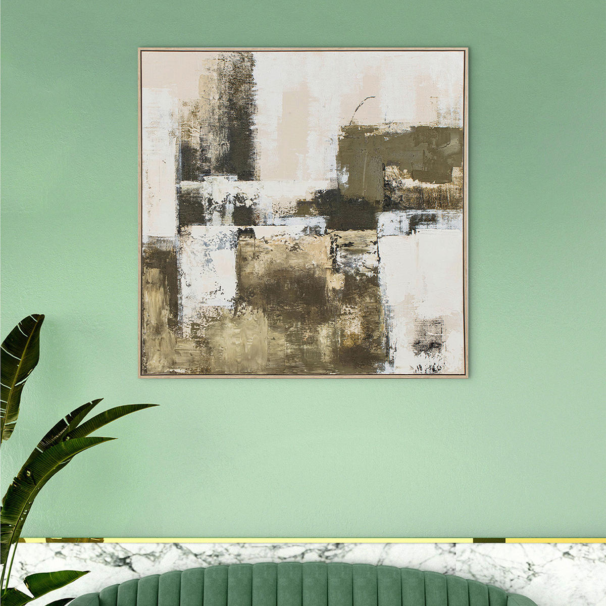LEINWANDBILD 100/100/4,5 cm  - Dunkelgrün/Beige, Basics, Holz (100/100/4,5cm)