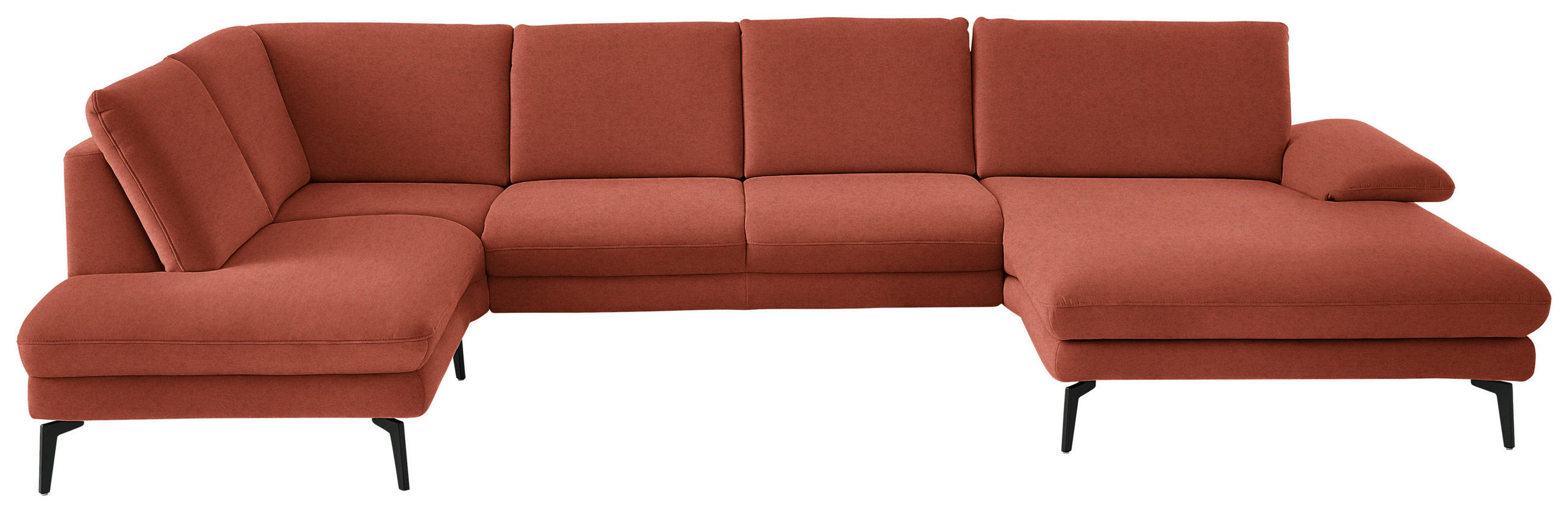 WOHNLANDSCHAFT  in Chenille, Flachgewebe Terracotta  - Terracotta/Schwarz, Design, Textil/Metall (208/344/180cm) - Dieter Knoll