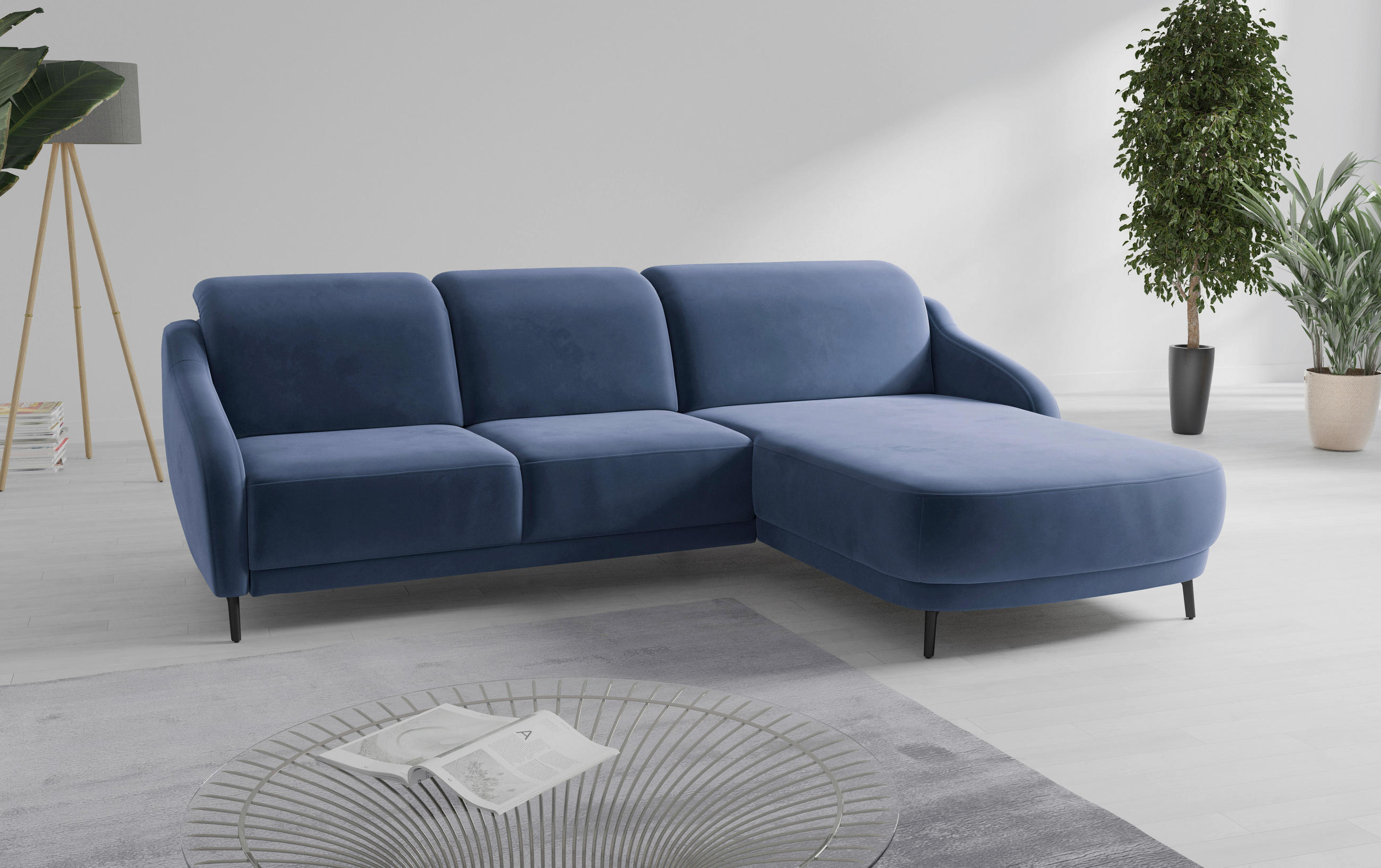 ECKSOFA BLUES V Blau Samt  - Blau/Schwarz, MODERN, Textil/Metall (271/191cm) - Sit & More