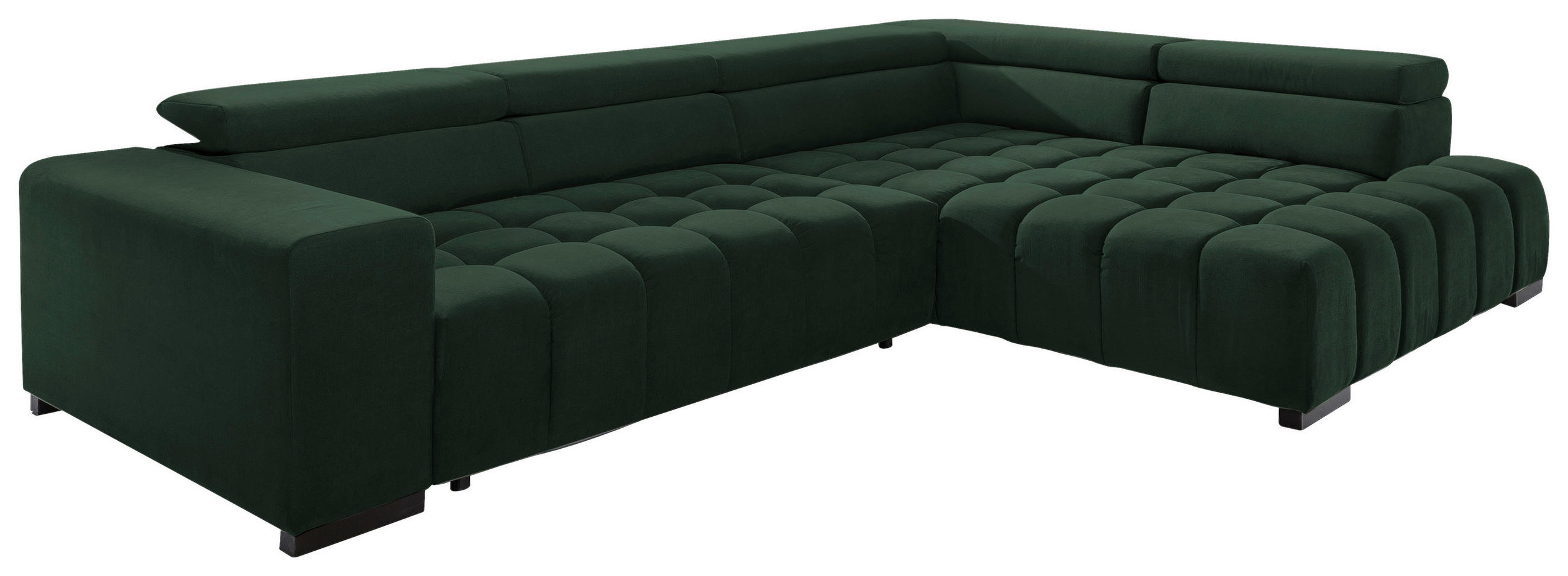 ECKSCHLAFSOFA in Velours Grün  - Schwarz/Grün, Design, Holz/Textil (307/201cm) - Livetastic