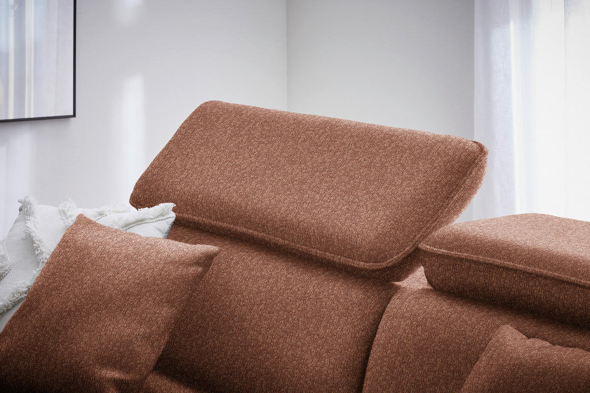ECKSOFA inkl. Funktionen Rostfarben Struktur  - Rostfarben/Schwarz, Design, Holz/Textil (185/232cm) - Stylife