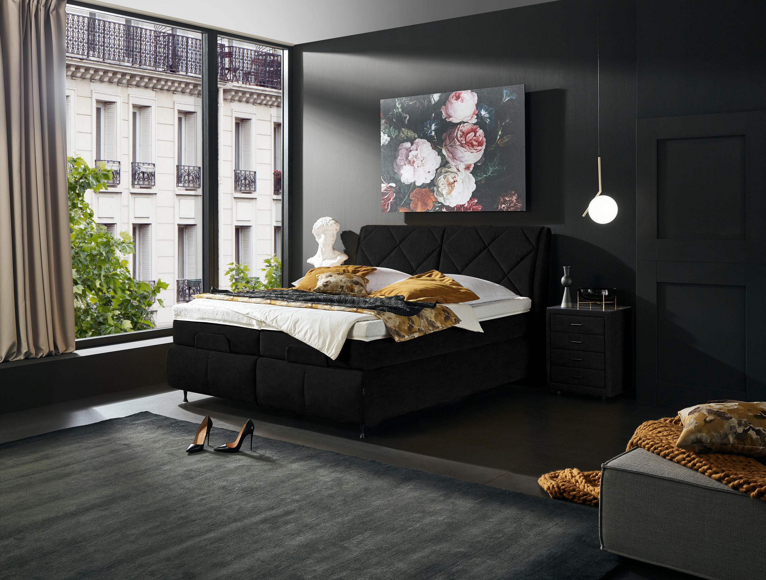 BOXSPRINGBETT 180/200 cm  in Schwarz  - Schwarz, Konventionell, Textil/Metall (180/200cm) - Dieter Knoll