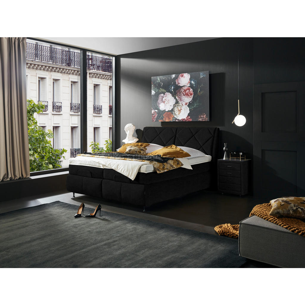 Thumbnail - Dieter Knoll Boxspringbett, Schwarz, Textil, H2 + H3, 7-Zonen, Höhe ca. 19 cm, 180x200 cm, Matratze, gepolstertes Kopfte...