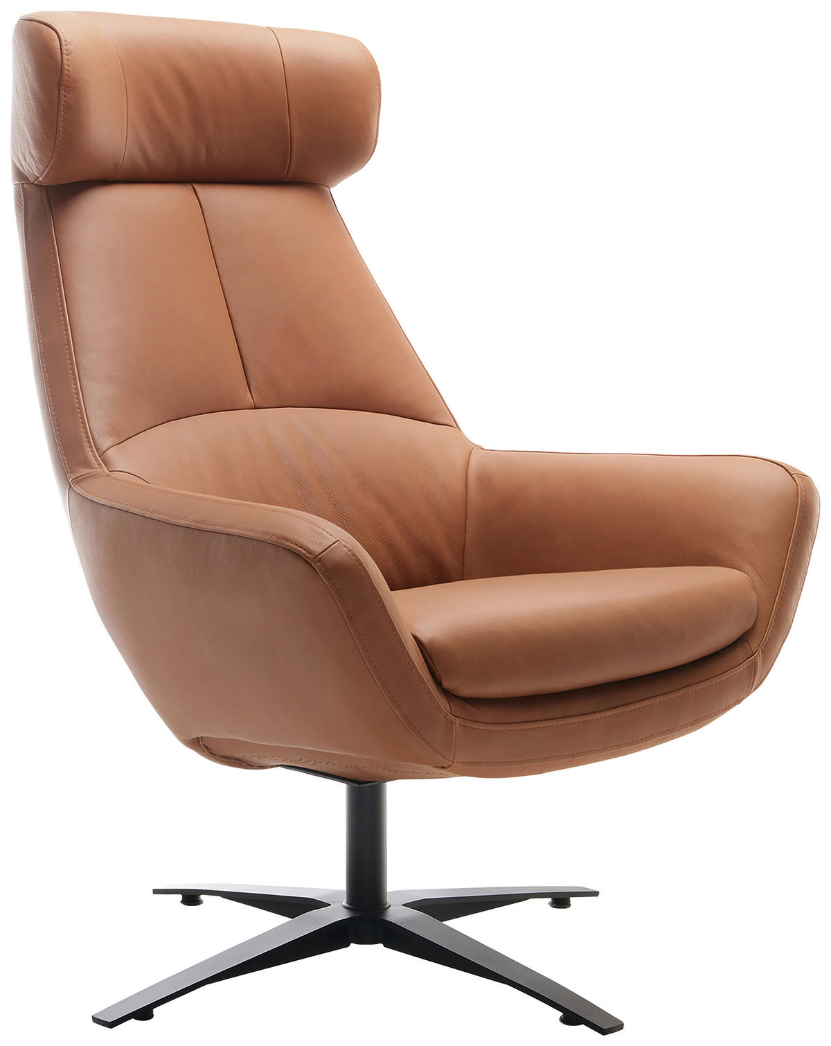 SESSEL BE ORGANIC Echtleder Cognac    - Cognac/Schwarz, MODERN, Leder/Metall (81/112/83cm) - Trendmanufaktur