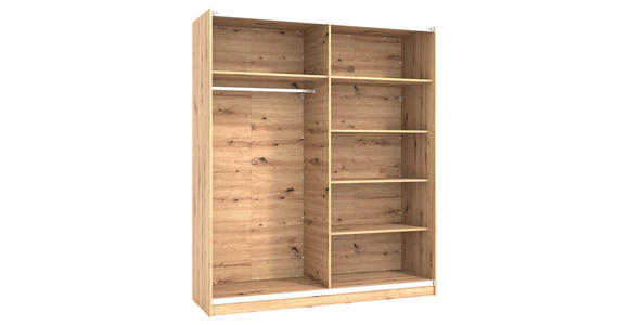 SCHWEBETÜRENSCHRANK 2-türig Schwarz, Eichefarben - Eichefarben/Schwarz, Basics, Glas/Holzwerkstoff (179/210/62,5cm) - Xora