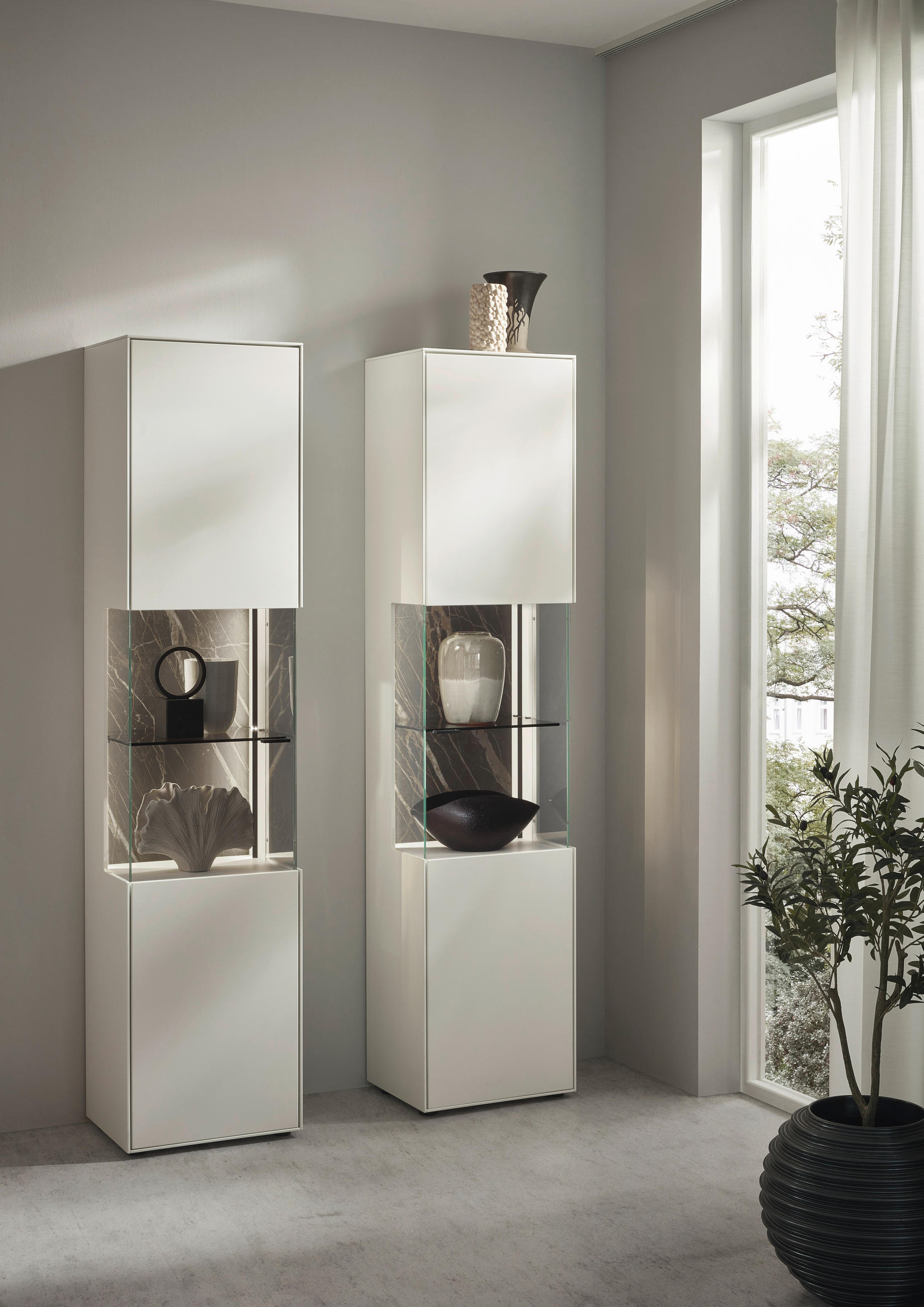 VITRINE Weiß  46,9/205,5/37,1 cm  - Schwarz/Weiß, Design, Glas/Keramik (46,9/205,5/37,1cm) - Dieter Knoll