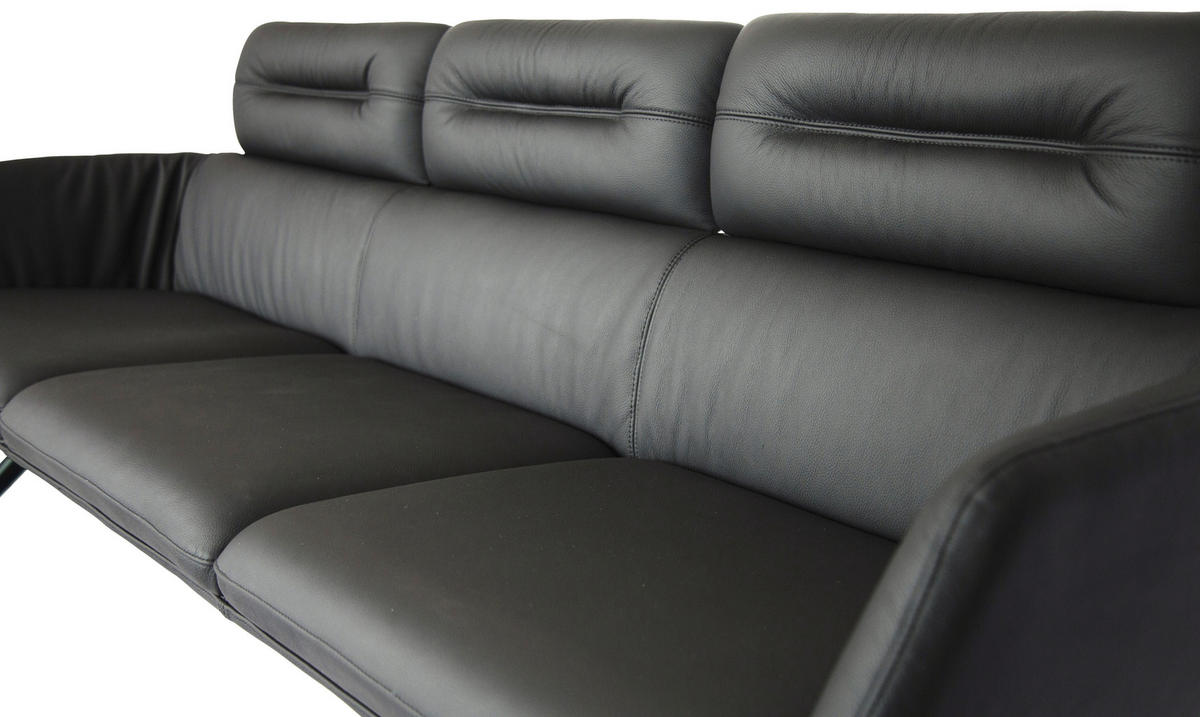 SITZBANK 200/91/70 cm Echtleder Schwarz  - Schwarz, Design, Leder/Metall (200/91/70cm) - Dieter Knoll