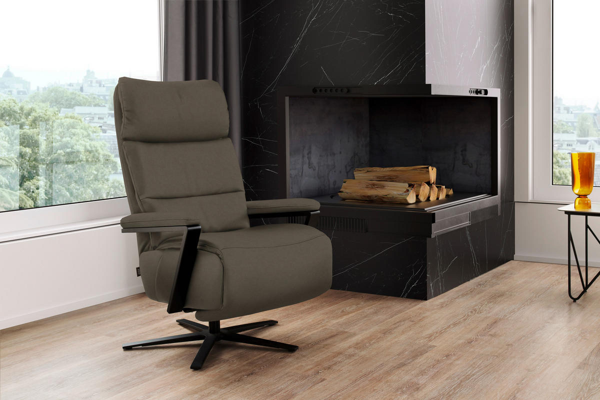 FERNSEHSESSEL in Graubraun  - Graubraun/Schwarz, Design, Leder/Metall (74/111/85cm) - Schöner Wohnen