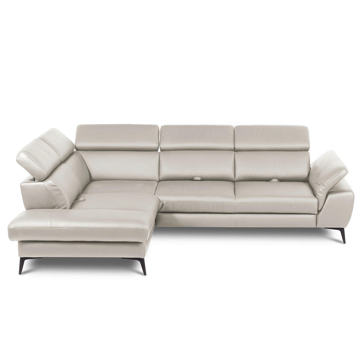 ECKSOFA  in Lederlook Echtleder Platinfarben  220/274 cm  - Platinfarben/Schwarz, Design, Leder/Textil (220/274cm) - Livetastic