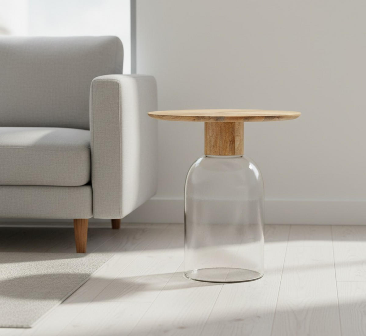 BEISTELLTISCH 50/50/55 cm Mangoholz Hartholz Klar, Naturfarben rund  - Klar/Naturfarben, Basics, Glas/Holz (50/50/55cm) - MID.YOU