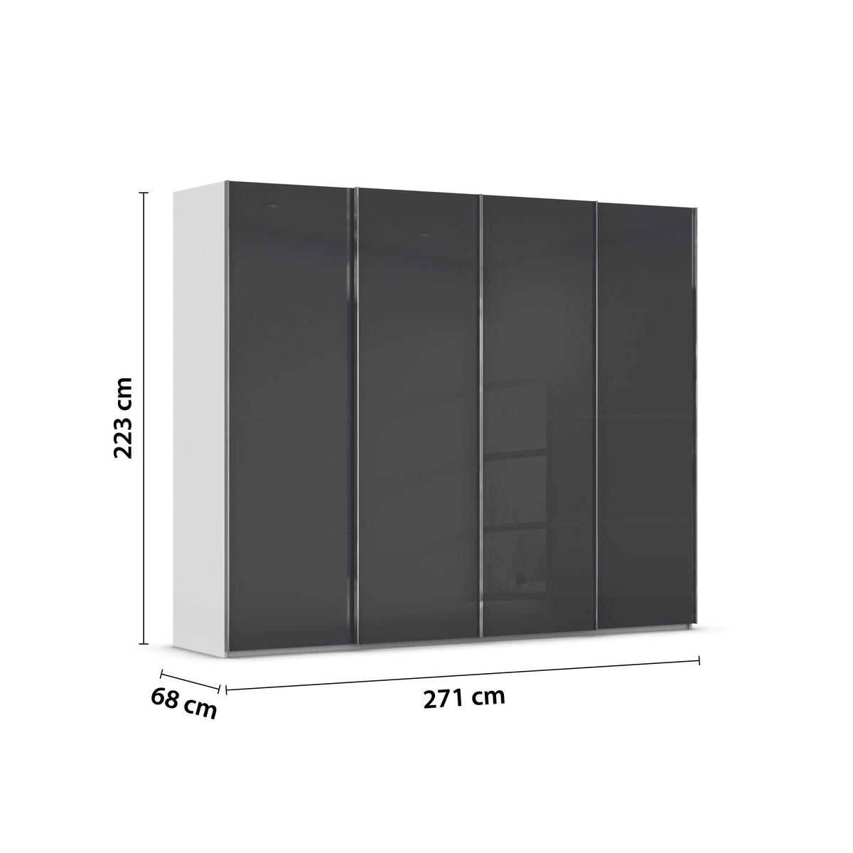 SCHWEBETÜRENSCHRANK 271/223/68 cm 4-türig Grau, Schwarz  - Chromfarben/Schwarz, Design, Glas/Holzwerkstoff (271/223/68cm) - Novel
