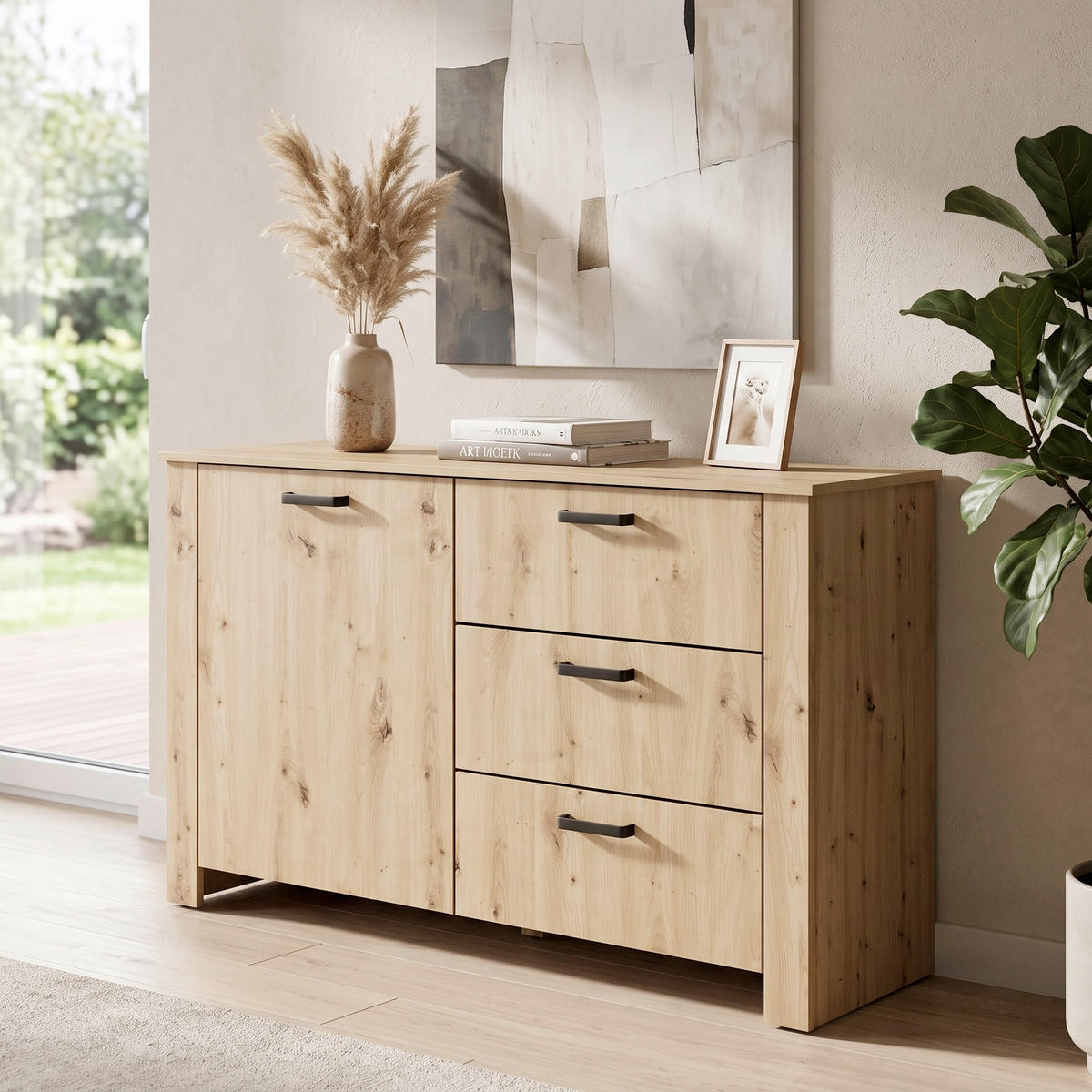 SIDEBOARD  140/84/40 cm 3 Schublade(n)  - Schwarz/Eiche Artisan, Design, Holzwerkstoff/Kunststoff (140/84/40cm) - MID.YOU