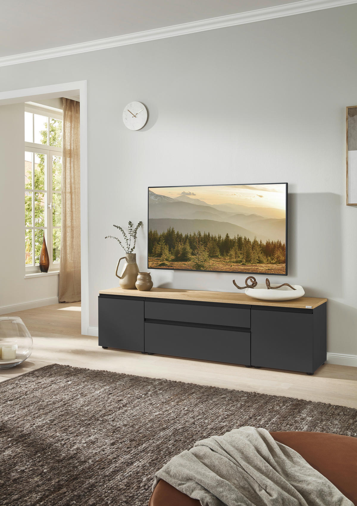 LOWBOARD  in 180/46/41 cm  - Eichefarben/Anthrazit, Design, Holzwerkstoff/Kunststoff (180/46/41cm) - Dieter Knoll