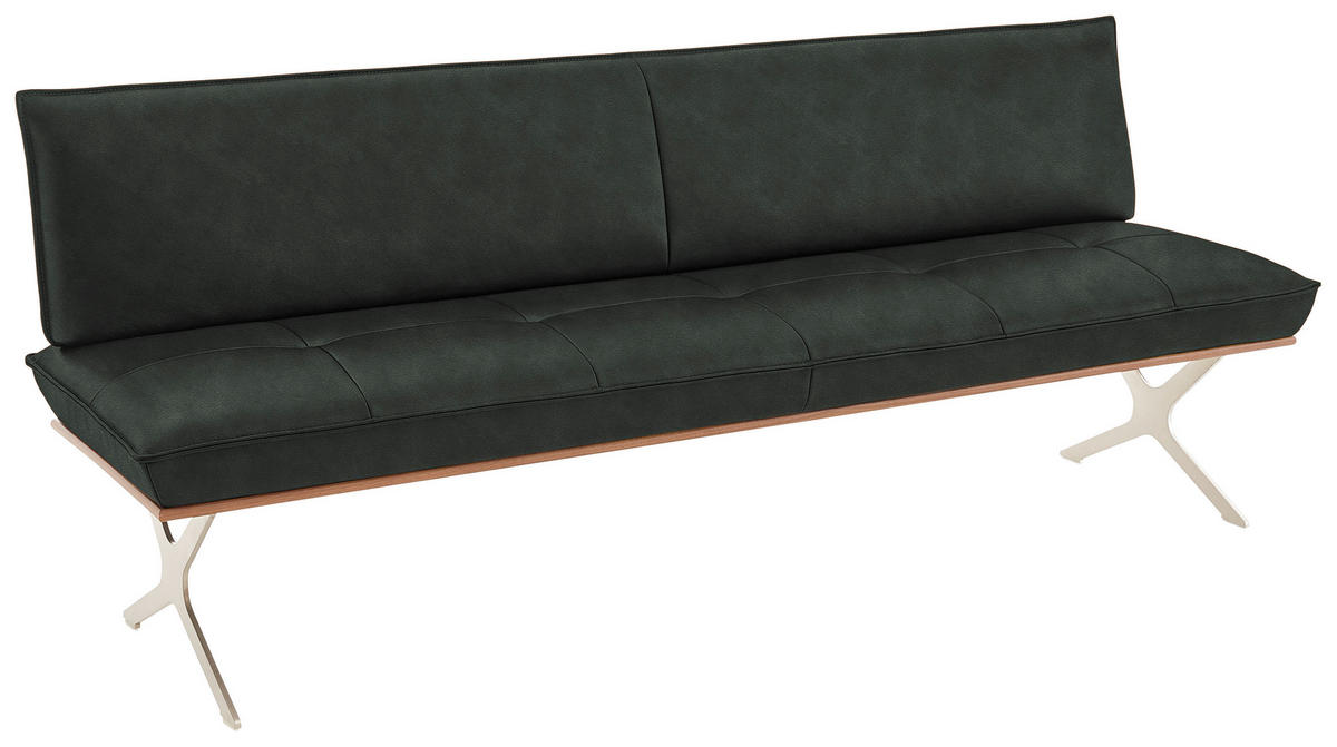 SITZBANK Holz, Metall, Leder Edelstahlfarben, Dunkelgrün  - Dunkelgrün/Edelstahlfarben, Design, Leder/Holz (214/88/66cm) - Koinor