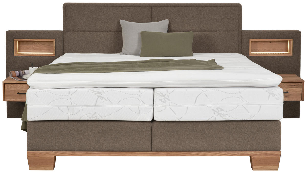 BOXSPRINGBETT 180/200 cm,  in Braun, Eichefarben, Matratze, Topper, unterschiedliche Matratzenhärtegrade je Bettseite, H3 + H4 = fest + sehr fest  - Eichefarben/Braun, Natur, Holz/Textil (180/200cm) - Valnatura