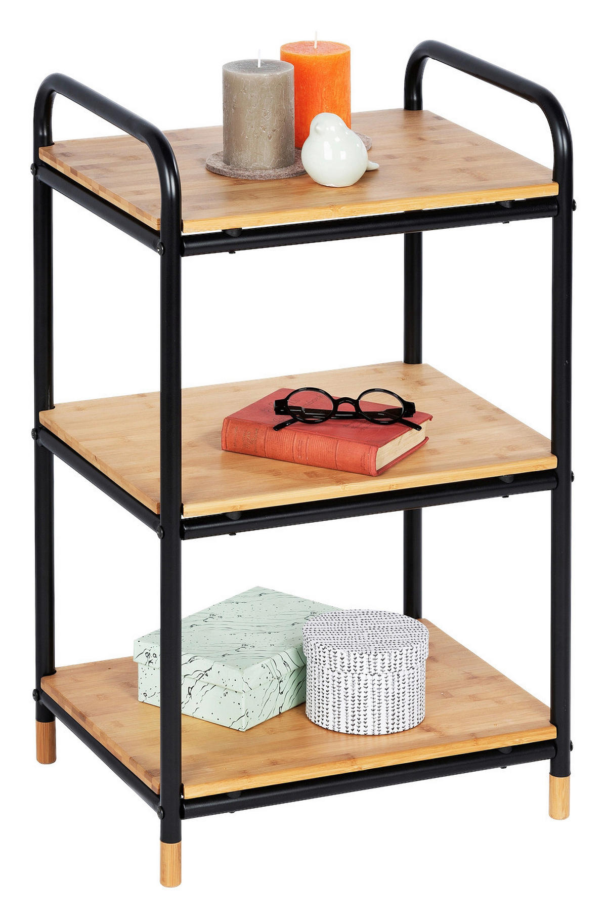 BADEZIMMERREGAL 42/69/34 cm  - Schwarz/Braun, Basics, Holz/Metall (42/69/34cm) - Wenko