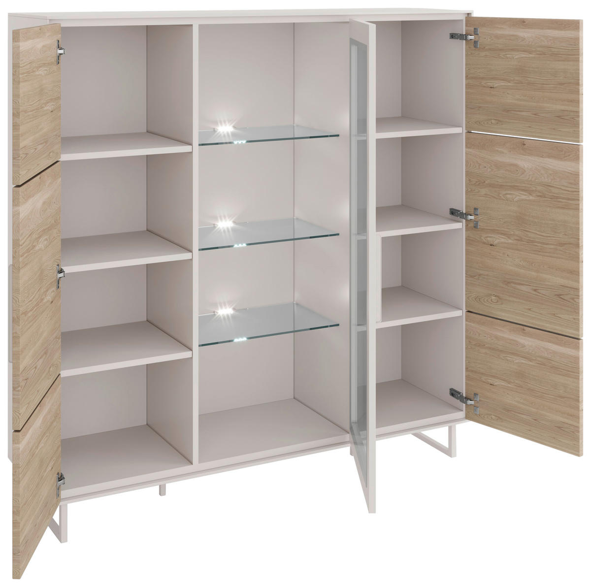 HIGHBOARD Kaunas  in 146/147/40 cm  - Kaschmir/Eiche Bianco, Design, Glas/Holz (146/147/40cm) - Livetastic
