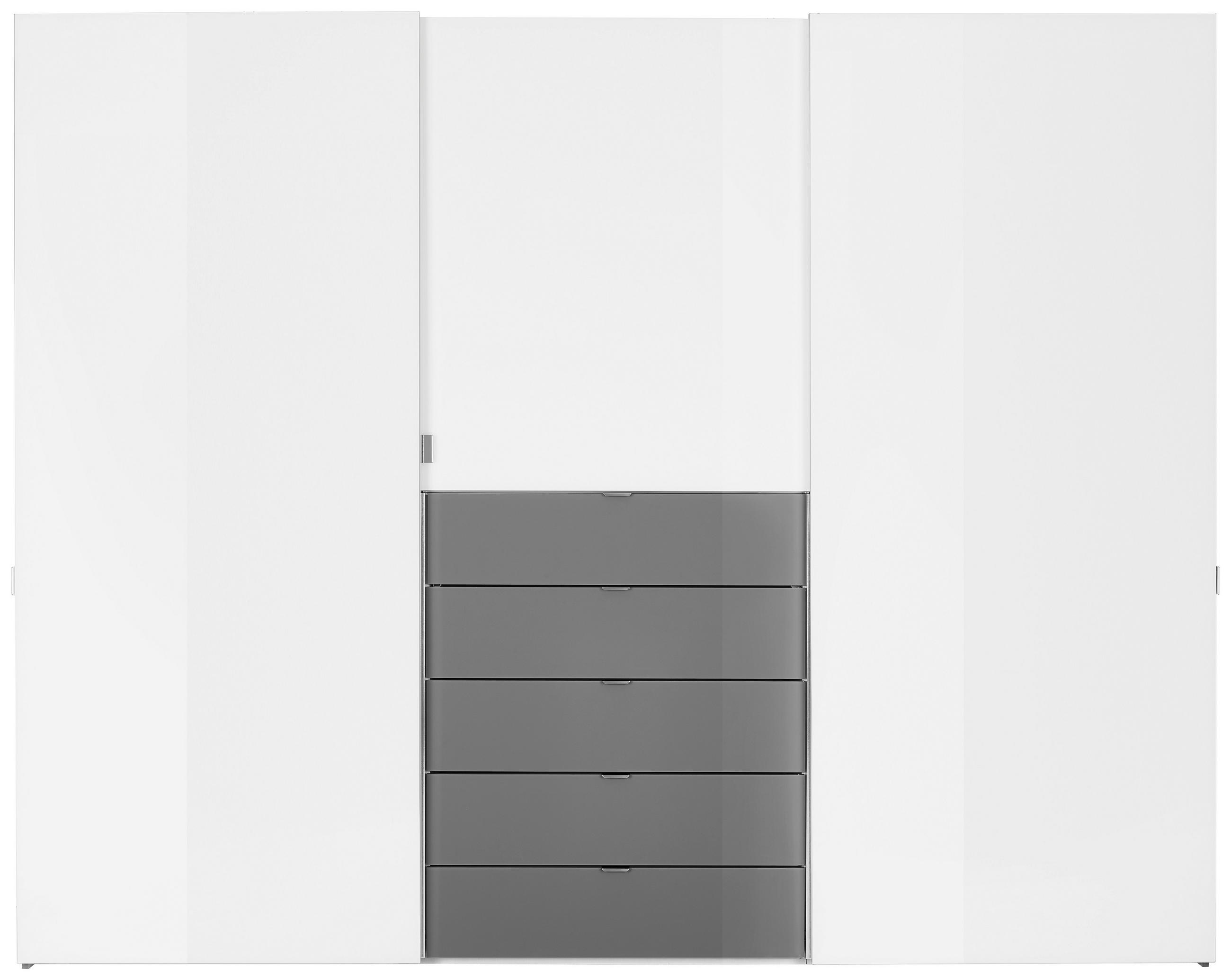 SCHWEBETÜRENSCHRANK in Grau, Weiss  - Chromfarben/Weiss, Design, Glas/Holzwerkstoff (249/222/68cm) - Moderano