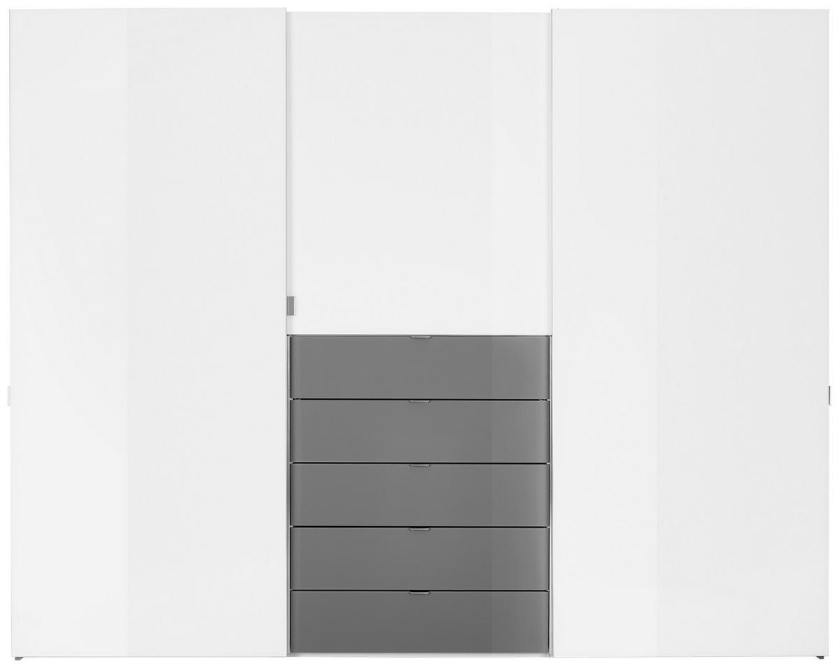 SCHWEBETÜRENSCHRANK in Grau, Weiss  - Chromfarben/Weiss, Design, Glas/Holzwerkstoff (249/222/68cm) - Moderano
