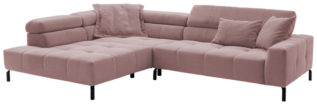 ECKSOFA in Feincord Altrosa  - Schwarz/Altrosa, Konventionell, Textil/Metall (219/311cm) - Hom`in