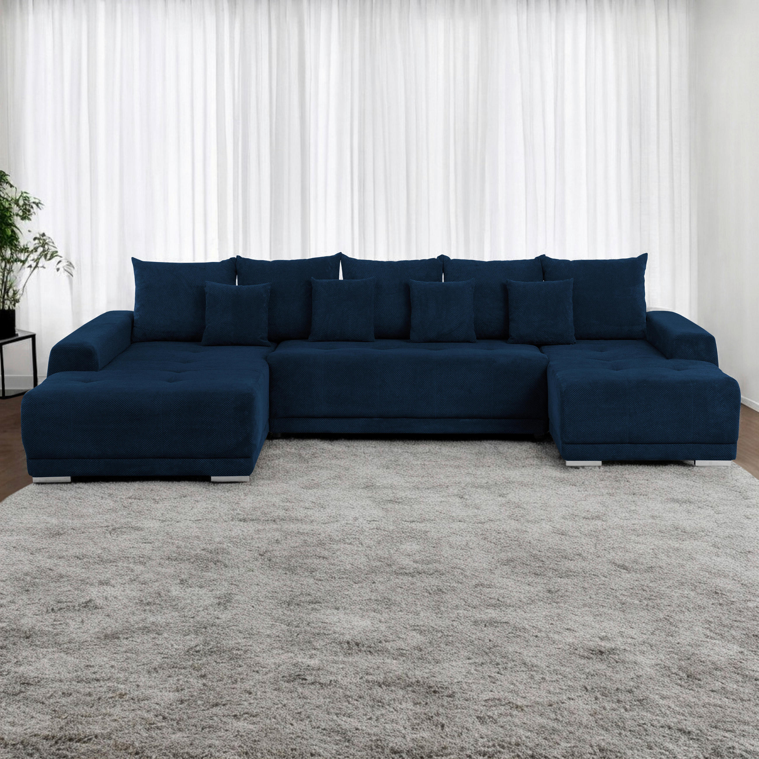 WOHNLANDSCHAFT in Flachgewebe Blau  - Blau/Silberfarben, Design, Kunststoff/Textil (203/350/180cm) - MID.YOU