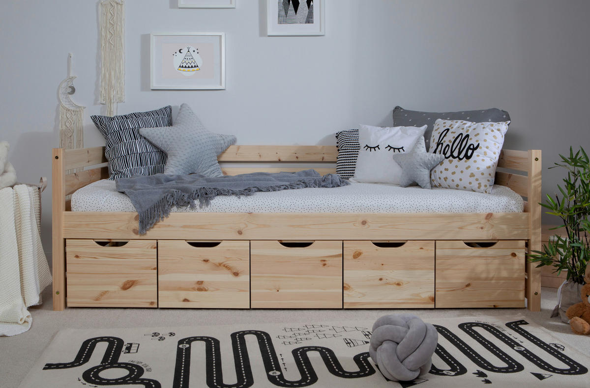 POSTEL S ÚLOŽNÝM PROSTOREM, 90/200 cm, přírodní barvy - přírodní barvy, Moderní, dřevo (90/200cm) - MID.YOU