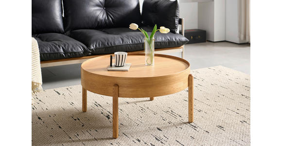 COUCHTISCH Eiche furniert, massiv 77/77/39 cm rund Eichefarben  - Eichefarben, Design, Holz/Holzwerkstoff (77/77/39cm) - Ambia Home