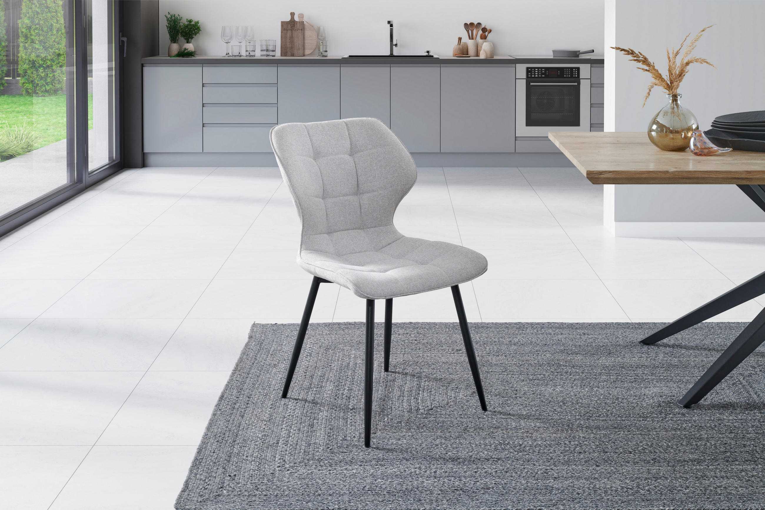 STUHL  in Eisen Webstoff Metall, Textil, Holz  - Hellgrau/Schwarz, LIFESTYLE, Holz/Textil (47/82/59cm) - Livetastic
