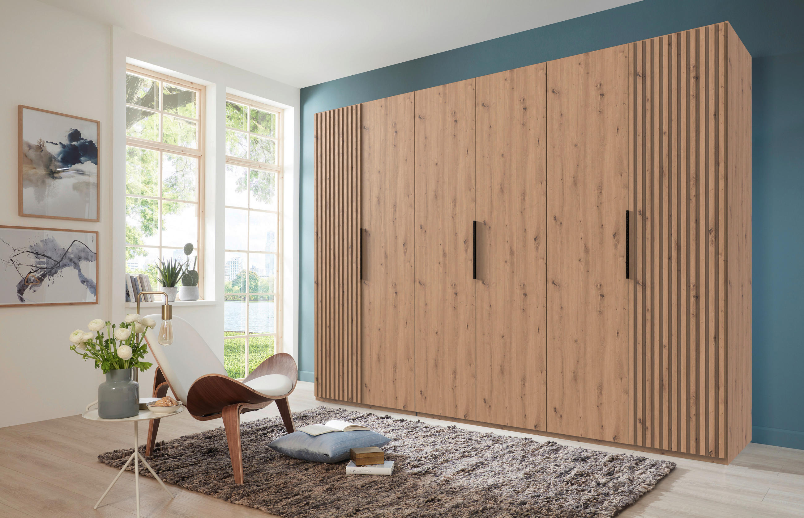DREHTÜRENSCHRANK in Eiche Artisan  - Schwarz/Eiche Artisan, Modern, Holzwerkstoff/Metall (300/216/58cm) - MID.YOU