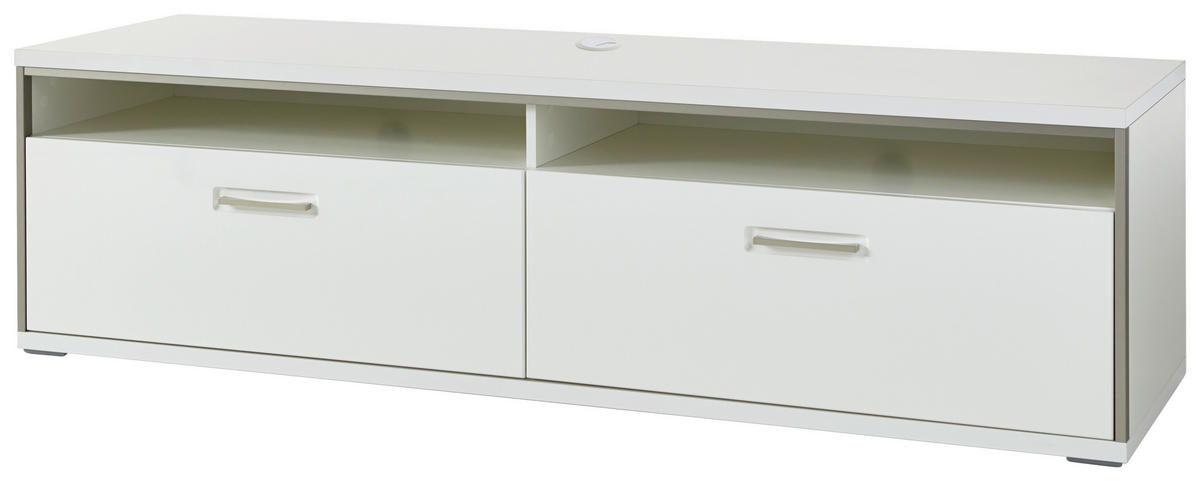 KOMODA POD TELEVIZI, šedá, barvy stříbra, bílá, vysoce lesklá bílá, 184/51/52 cm - bílá/šedá, Design, kov/kompozitní dřevo (184/51/52cm) - Livetastic