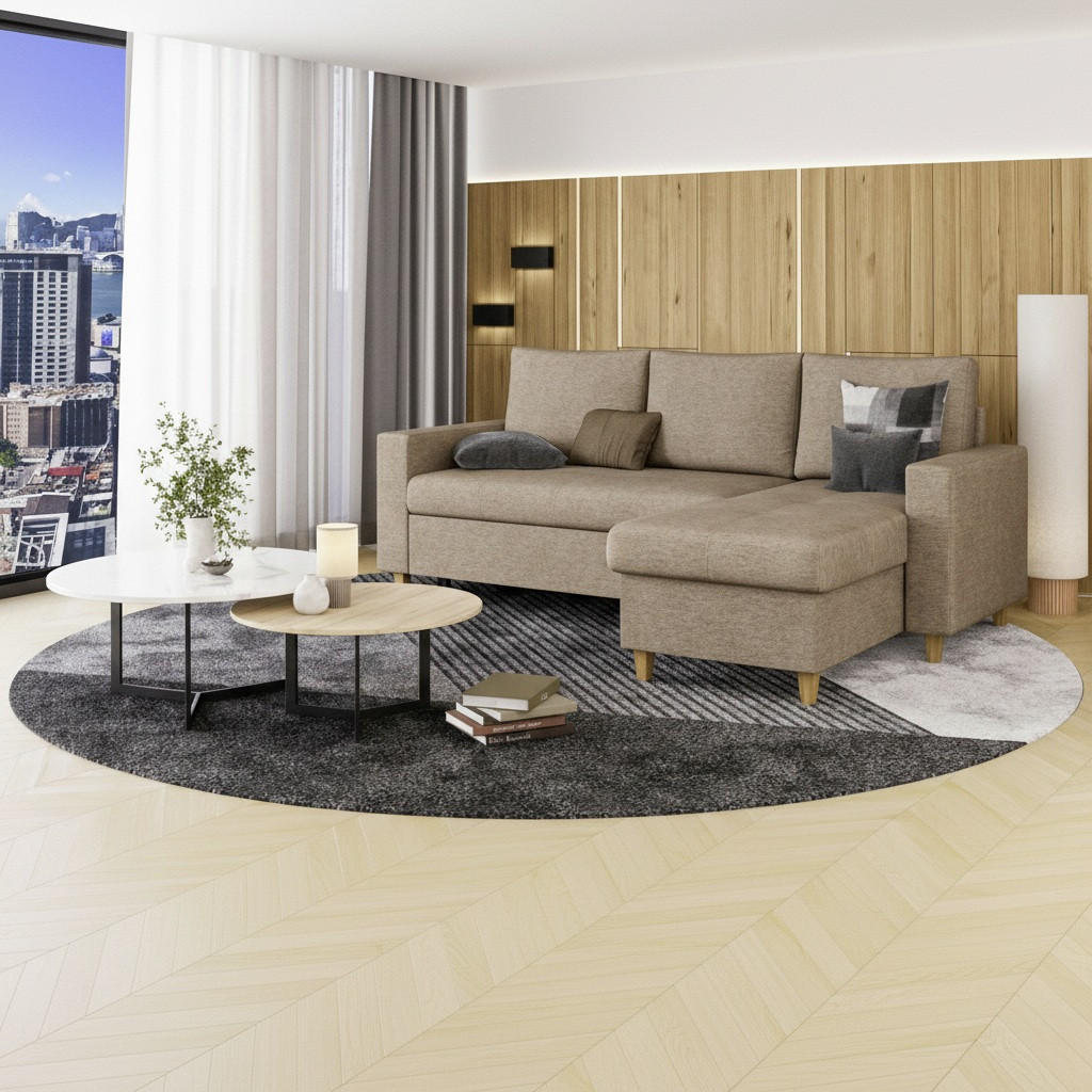 ECKSOFA Chenille Hellbraun  - Hellbraun/Buchefarben, Design, Holz/Holzwerkstoff (227/96cm) - MID.YOU