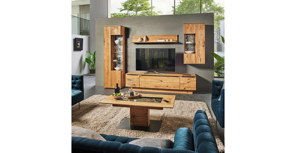 WOHNWAND  in Eichefarben  320/205,7/53,7 cm  - Eichefarben/Schwarz, Natur, Glas/Holz (320/205,7/53,7cm) - Valnatura