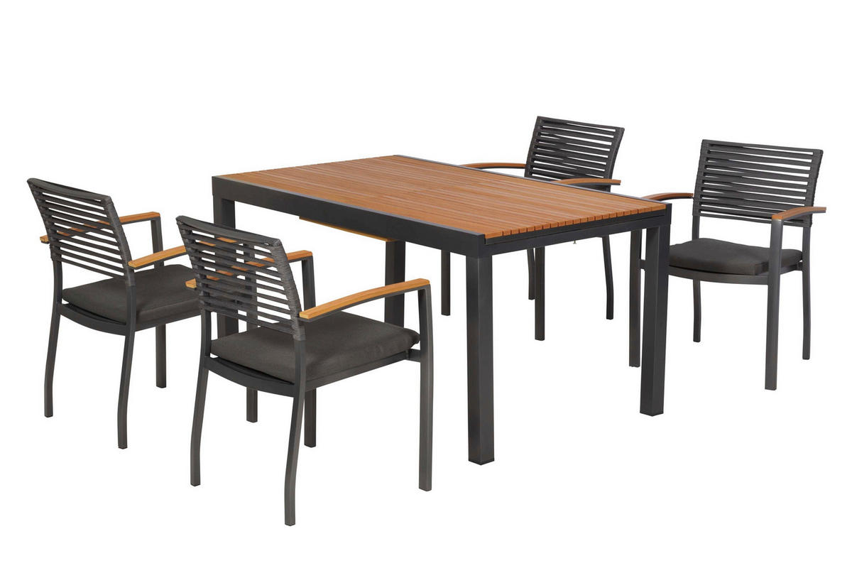 GARTENTISCHGRUPPE beschichtet Aluminium  - Graphitfarben/Grau, KONVENTIONELL, Kunststoff/Textil - Gardenson